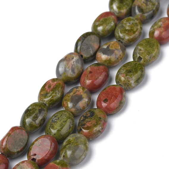 Natural Unakite Round Beads Strands, Oval