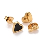 304 Stainless Steel Enamel Stud Earrings, with 316 Surgical Stainless Steel Pin, Golden, Heart