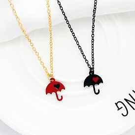 Cartoon Heart Umbrella Fashion Pendant Necklace - Black/Red Couple Jewelry