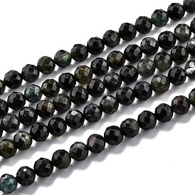 Natural Green Tourmaline Beads Strands, Faceted, Round