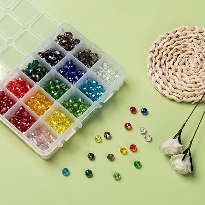 15 couleurs de perles de verre galvanisées, de couleur plaquée ab , facette, rondelle