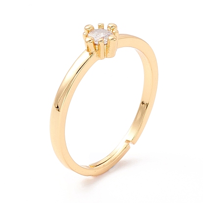 Sparkling Cubic Zirconia Adjustbale Ring, Real 18K Gold Plated Brass Finger Ring for Women