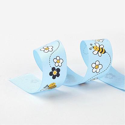Rubans polyester gros-grain, les abeilles et les fleurs, imprimé