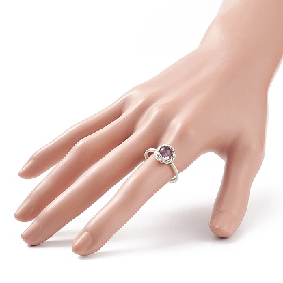 Conjunto de anillos de dedo redondos de piedras preciosas mixtas naturales y sintéticas de estilo 4 piezas 4, anillos apilables envueltos en alambre de cobre plateado para mujer