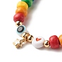 Evil Eye Star Heart Braided Bead Bracelet for Kid, Dyed Natural Wood Beads Adjustable Bracelet