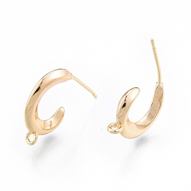Brass Stud Earring Finding, with Vertical Loop, Nickel Free, Crescent Moon