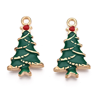 Acumular colgantes de esmalte de la aleación de chapado, sin cadmio y níque y plomo, la luz de oro, árbol de Navidad
