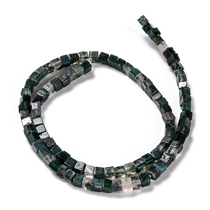 Natural Moss Agate Beads Strands, Cube