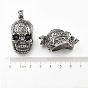 Retro Men's Halloween Jewelry 304 Stainless Steel Big Skull Pendants, with Rhinestones, 50x23x26mm, Hole: 9x5mm