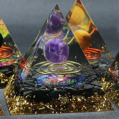 Пирамида из смолы оргонита, для положительной энергии башня с кристаллическими лечебными камнями, с фурнитурой из цветной латуни Радом, офисный домашний декор