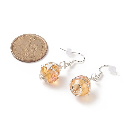 Boucles d'oreilles pendantes rondes en verre avec étoile, Boucles d'oreilles pendantes en fil de laiton argenté pour femme