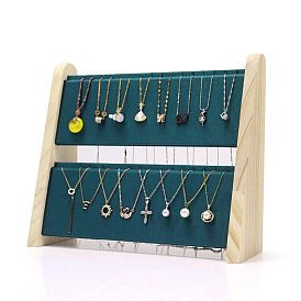 2-Tier Velvet Pendant & Necklace Display Stands, Necklace Organizer Holder with Wooden Base