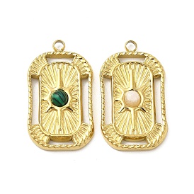 Natural Gemstone Pendants, Rectangle Charms, with Vacuum Plating Real 18K Gold Plated 201 Stainless Steel Findings