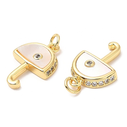 Rack Plating Brass Micro Pave Cubic Zirconia Pendants, with Shell and Jump Ring, Long-Lasting Plated, Lead Free & Cadmium Free, Umbrella