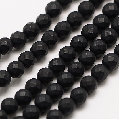 Givrées agate noire naturelle rangées de perles, teint, facettes (64 facettes) rondes