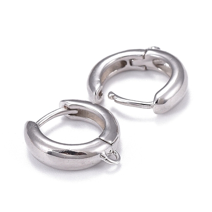 Brass Hoop Earrings, Huggie Hoop Earring Finding, Long-Lasting Plated, with Horizontal Loop, Ring