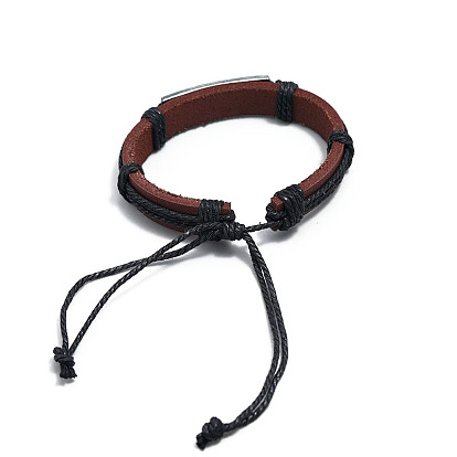 Adjustable Cowhide Cord Bracelets for Men, Antique Silver Tone Word Believe Alloy Links Bracelets