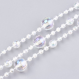 Plastic Beaded Trim Garland Strand, Great for Door Curtain, Wedding Decoration DIY Material, Faceted Round