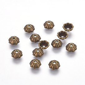 Casquillas de estilo tibetano, sin plomo y cadmio, semicírculo, 6x2.5 mm, agujero: 1 mm
