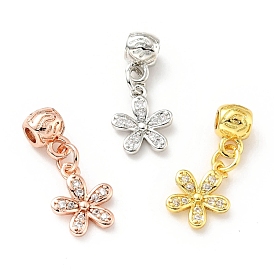 Rack Plating Brass Micro Pave Clear Cubic Zirconia Pendants, Cadmium Free & Lead Free, Long-Lasting Plated, Flower