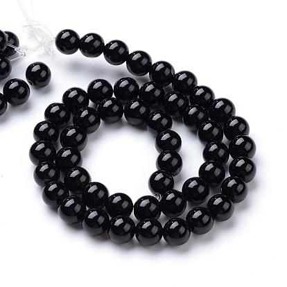 Brins de perles rondes en onyx noir naturel, teint