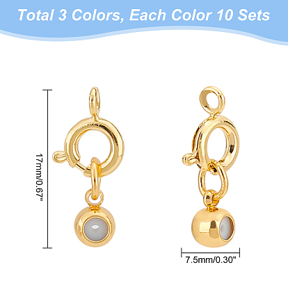 PandaHall Elite 30 Sets 3 Colors Brass Spring Ring Clasps and Silicone Beads, Stopper Beads