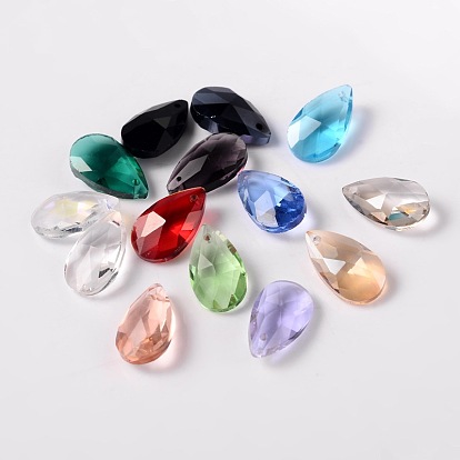 Faceted Teardrop Glass Pendants, 16x9x6mm, Hole: 1mm