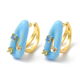 Colorful Cubic Zirconia Teardrop Cuff Earrings with Enamel, Rack Plating Brass Jewelry for Women, Cadmium Free & Lead Free