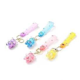 Bear Acrylic Pendant Keychain, with Light Gold Tone Alloy Lobster Claw Clasps, Iron Key Ring and PVC Plastic Tape