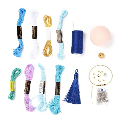DIY Embroidery Temari Ball Keychain Kits, Including Iron Needles, Tape Measure, Cotton Threads, Metallic Cord, Polyester Threads, Tassels, Iron Eye Pins, Bell, Brass Findings