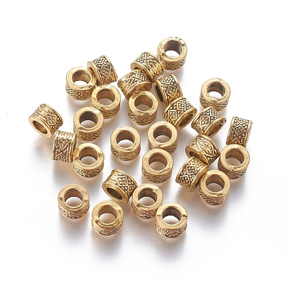  Perles européennes en alliage de style tibétain, Perles avec un grand trou   , sans plomb et sans cadmium, colonne, environ 8 mm de diamètre, épaisseur de 5mm, Trou: 4.5mm