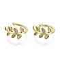 Brass Micro Pave Cubic Zirconia Cuff Earrings,  Nickel Free, Leafy Branches, Real 16K Gold Plated