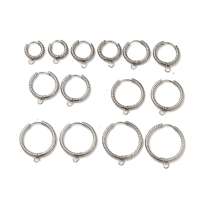 201 Stainless Steel Hoop Earrings Findings, with 304 Stainless Steel Pins & Horizontal Loops, Ring