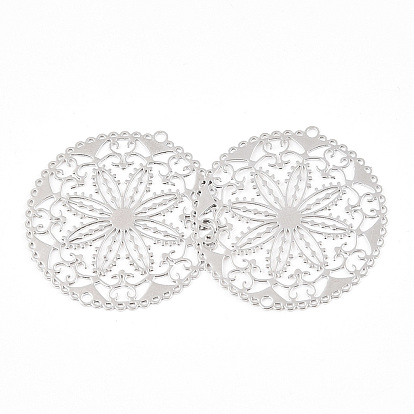 Crémaillère en laiton placage pendentifs en filigrane, plaqué longue durée, plat et circulaire avec fleur, sans nickel