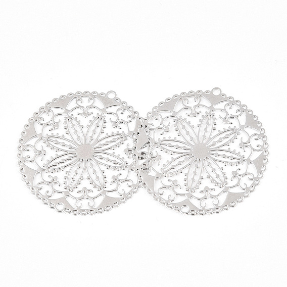 Crémaillère en laiton placage pendentifs en filigrane, plaqué longue durée, plat et circulaire avec fleur, sans nickel