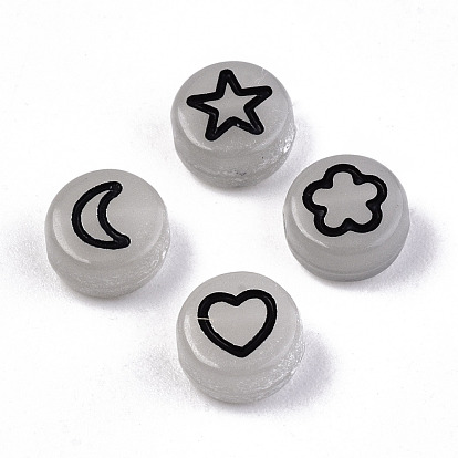 Luminous Acrylic Beads, Flat Round, Moon & Heart, Flower & Star