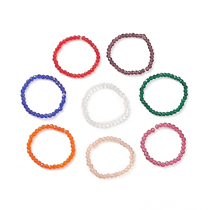8 piezas 8 conjunto de anillos elásticos con cuentas redondas de vidrio ostentoso de color para mujer