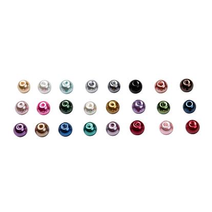 24 couleurs de perles de verre, nacré, ronde