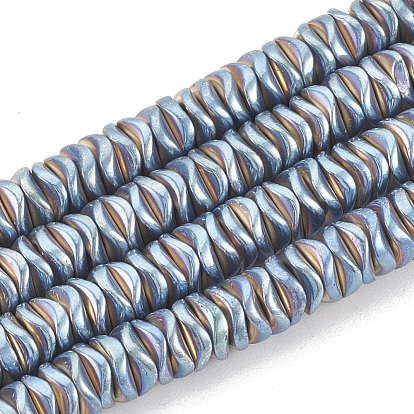 Electroplate Non-magnetic Synthetic Hematite Beads Strands, Wavy, Flat Round/Disc