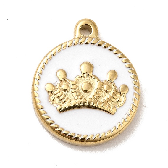 Revestimiento iónico (ip) 304 colgantes de acero inoxidable, con esmalte, dorado, plano y redondo con la corona