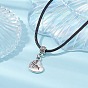 Collier pendentif en alliage coeur avec mot maman avec cordons en imitation cuir, pour la fête des mères
