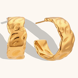 Minimalist Titanium Steel Irregular Wide C-shaped Hoop Earrings for Fashionable Women