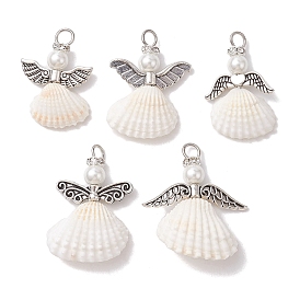 Spiral Shell Pendants, Angel Charms with Tibetan Style Alloy Wings