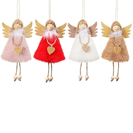 Fluffy Polyester Angel Pendant Decorations, Diplay Decorations, with Feather and Hemp Rope, for Christmas