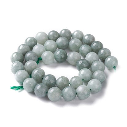 Brins de perles de jade birman imitation jade blanc naturel, ronde, teint