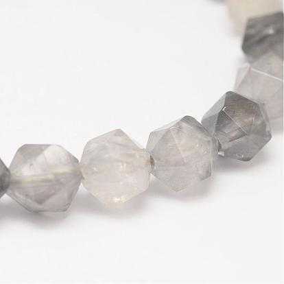 Natural Cloudy Quartz Beads Strands, Star Cut Round Beads, Faceted