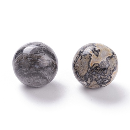 Natural Map Stone Beads, No Hole/Undrilled, for Wire Wrapped Pendant Making, Round