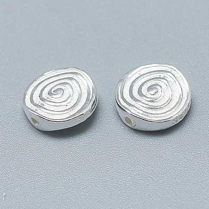925 Sterling Silver Beads, with 925 Stamp, Flat Round with Spiral