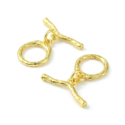Rack Plating Eco-Friendly Brass Toggle Clasps, Long-Lasting Plated, Lead Free & Cadmium Free, Textured Ring