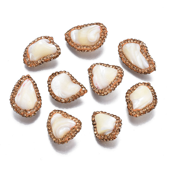 Cuentas de concha de troquídea natural / concha de troco, con diamantes de imitación de arcilla polimérica, ovalada giro, chocolate